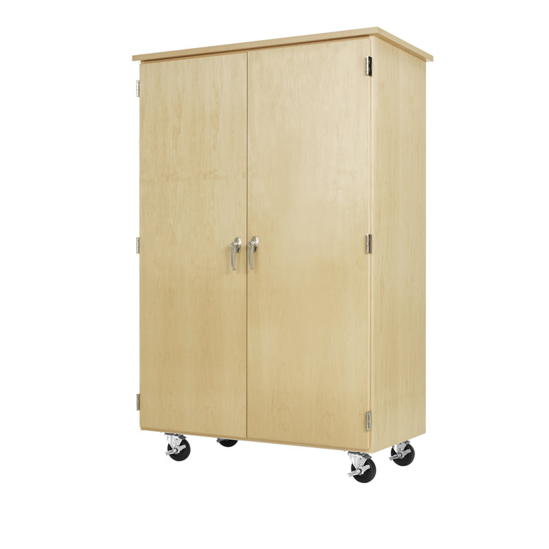 Armoire mobile robotisée pour salle de classe diversifiée, l 44 po x P 24 po x H 68 po, compartiment de rangement verrouillable, pouvant accueillir 6 robots, 4 tablettes, fabrication en bois franc clair, roulettes, fabriquée aux États-Unis