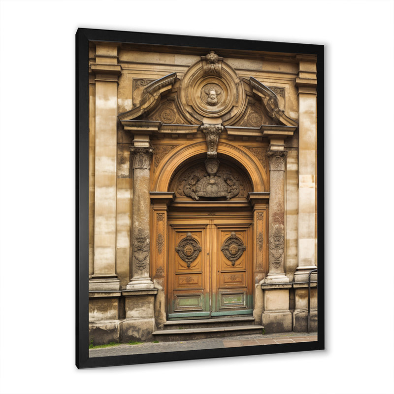 Vieille porte en bois avec sculptures à Paris, France I sur impression sur toile, H 20 po x l 12 po x P 1 po