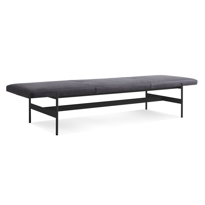 Daybench Leather Dining Bench, Ink Genuine Leather, Oblivion, 14" H x 75" W x 24" D