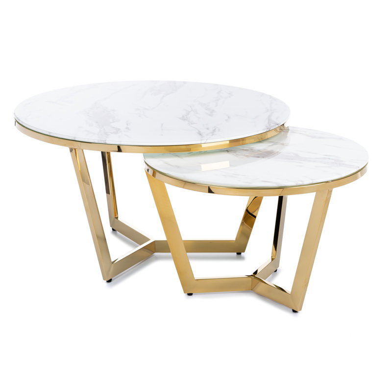 Jordynn 2 - Piece Glass Top Living Room Table Set, White/Gold
