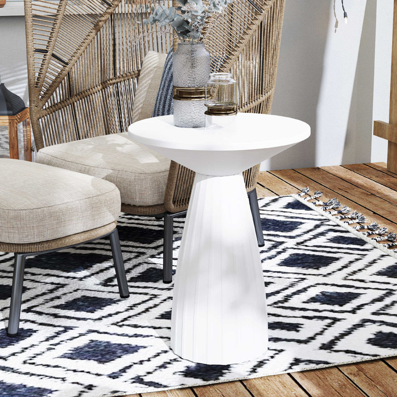 Small Patio Side Table, Metal Outdoor Side Table No Assembly, White