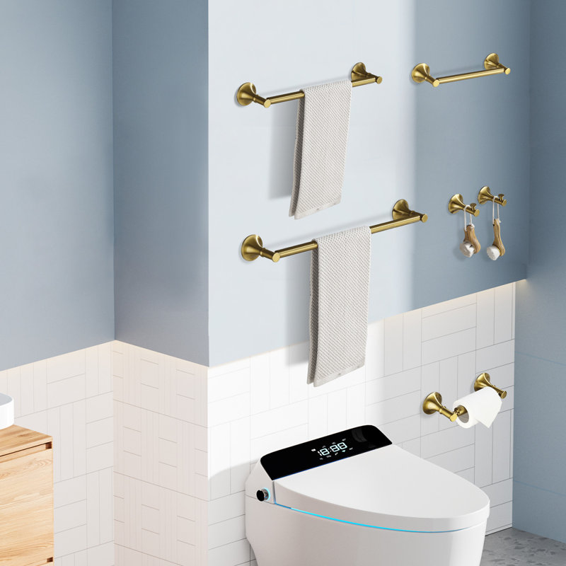 5 Piece Bathroom Hardware Set,brass Bathroom Accessories Kit Wall Mounted, Brushed Gold