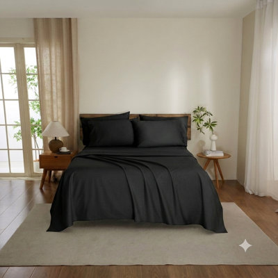 Of Joy Black 100% Cotton sheet set with Pillowcases King