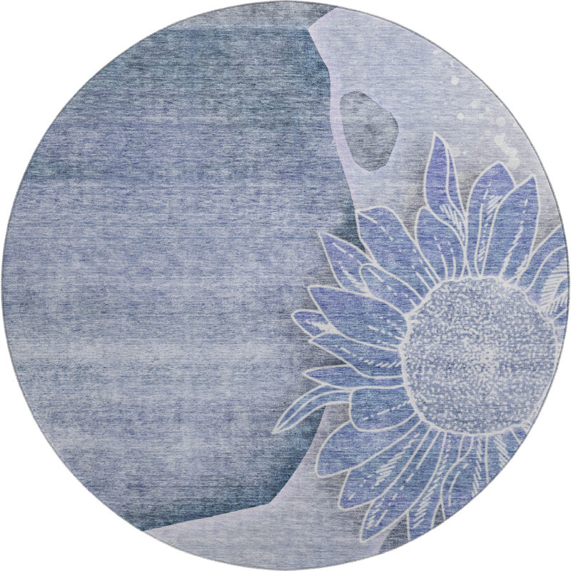 Premium Machine Washable Prisco Blue Rug, Round 8'