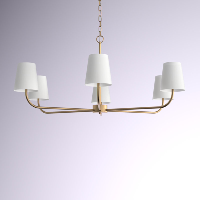 Lustre classique à 6 lumières avec abat-jour Raylen, Laiton vieilli