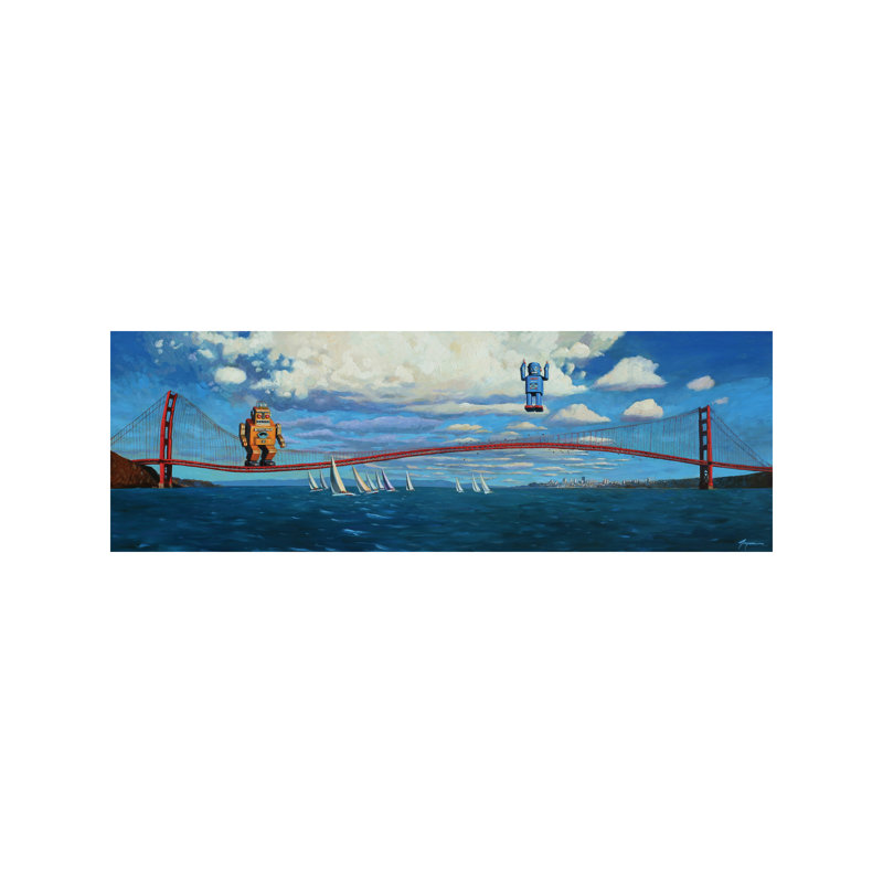 'Golden Gaters' by Eric Joyner - Floater Frame Panoramic Painting Print on Canvas, Wrapped Canvas