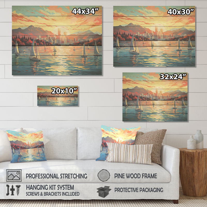 «Vancouver Port Sunset Sail - Port Landscape Coastal» sur toile, H 10 po x l 20 po x P 0,78 po