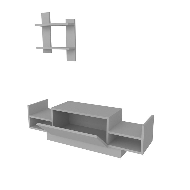 Spring TV Stand for TVs up to 43" with Wallshelf, White