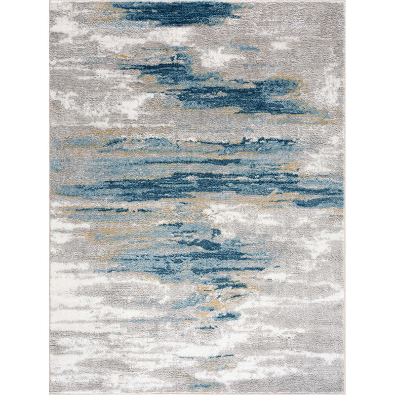 Danishyar Abstract Design Modern Blue/Beige Area Rug, Rectangle 5'3" x 7'