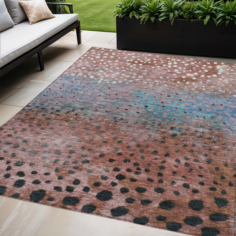 Tapis d'extérieur lavable abstrait 10 pi x 14 pi bleu et noir en terre cuite