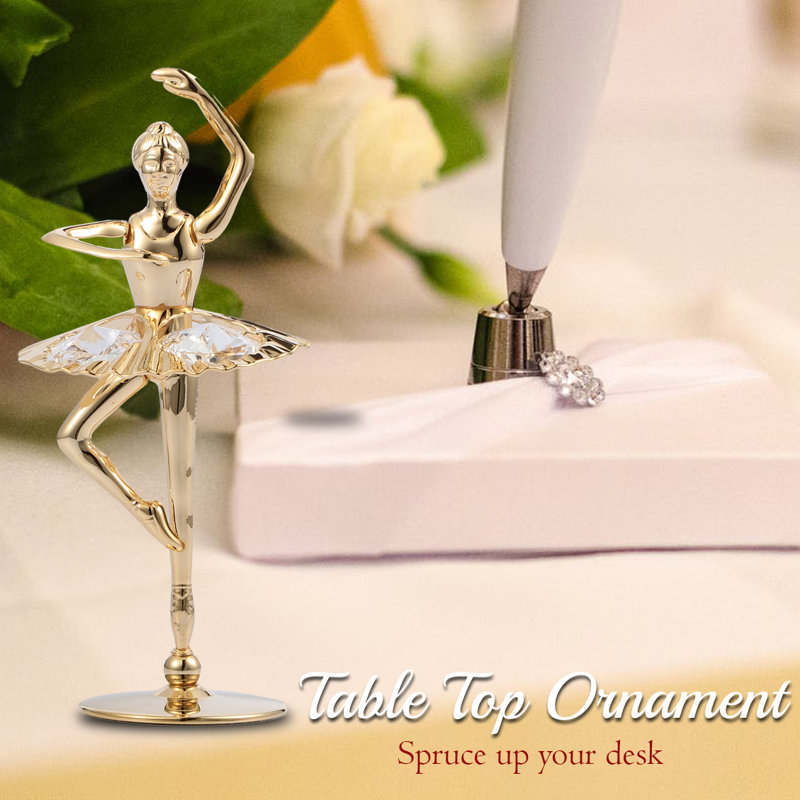 Crystal Studded Winter Ballerina Figurine with Gold Accents