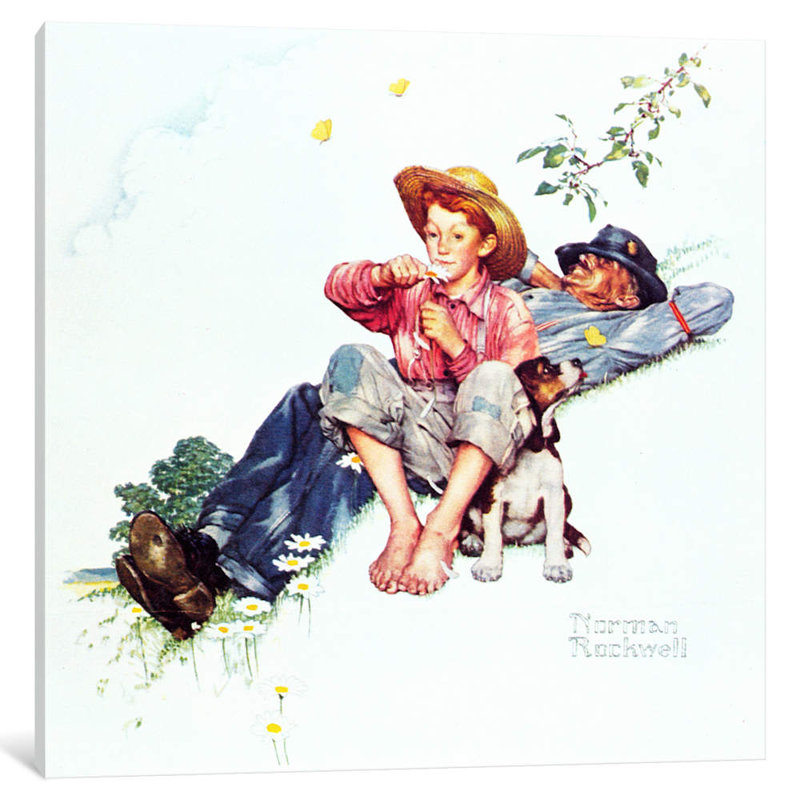 «Grandpa and Me Pick Daisies», peinture sur toile tendue, H 12 po x l 12 po x P 0,75 po, Toile tendue, Pas de tapis