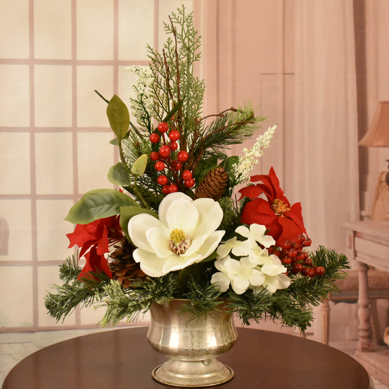 Faux Silk Magnolia Arrangement in Vase