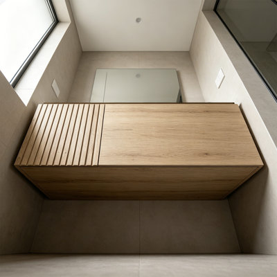 Base de meuble-lavabo 36 po en contreplaqué de grain de bois de chêne blanc avec portes doubles et charnières de porte à fermeture en douceur, base d'armoire flottante seulement, sans lavabo et dessus, sans robinet ni couvercle d'évier