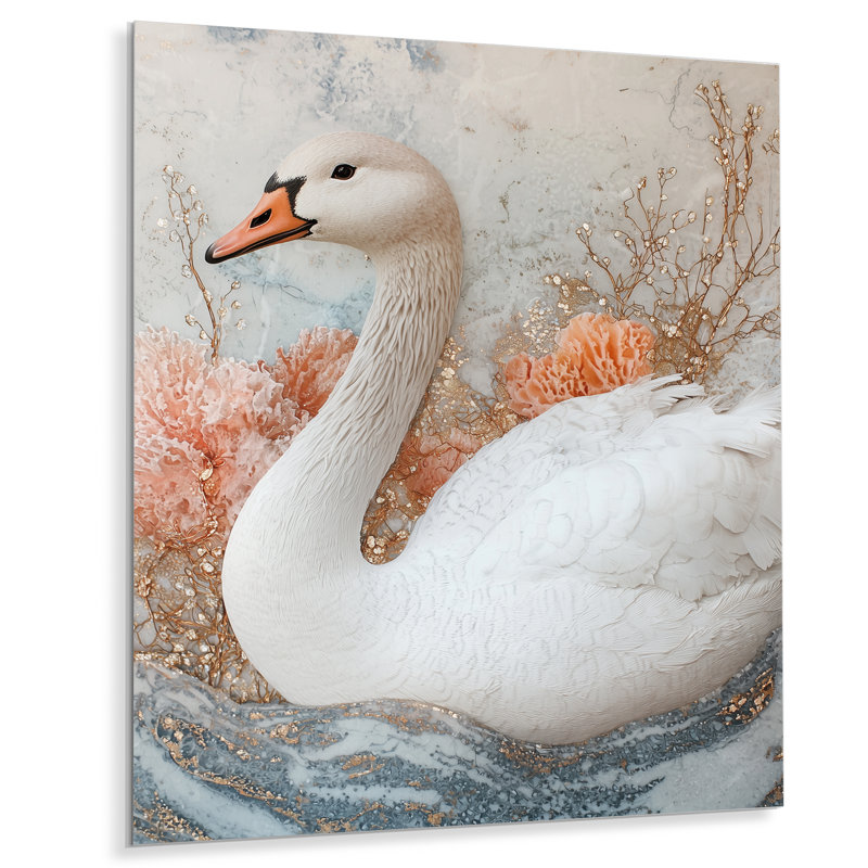 Oie rose, reflets de l'élégance - oie, art en métal, H 32 po x l 16 po