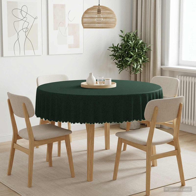  Table Cloth Dining Cover Kitchen Tablecloth Living Room Modern Jacquard, 180cm L, Dark Green