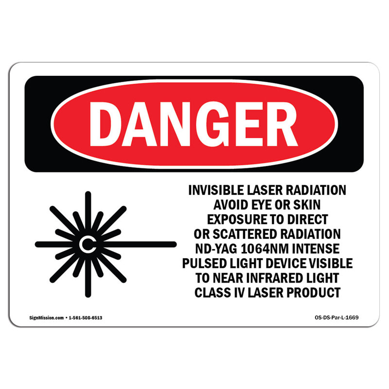 Invisible Laser Radiation Avoid Eye Exposure Danger Sign, 12" H x 18" W x 0.1" D