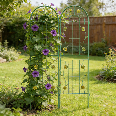 71" H X 19.7" W Metal Garden Trellis Vintage Arched Panels For Climbing Vines