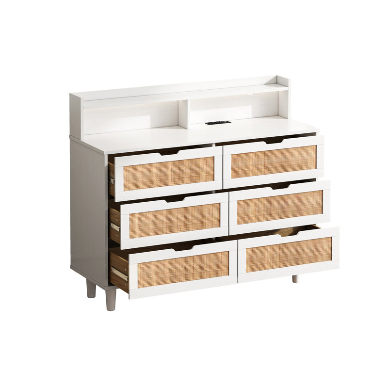 Rattan Storage Cabinet With LED Lights And Power Outlet, White