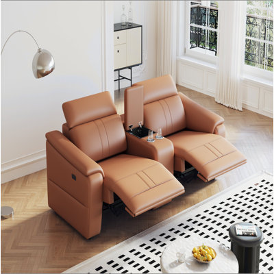 Power Loveseat Recliner Sofa, Reclining Sectional Sofa With Adjustable Headrest & Power Recline, Breathable Leather With Storage Console & USB Ports, Easy Assembly Living Room Furniture Sets