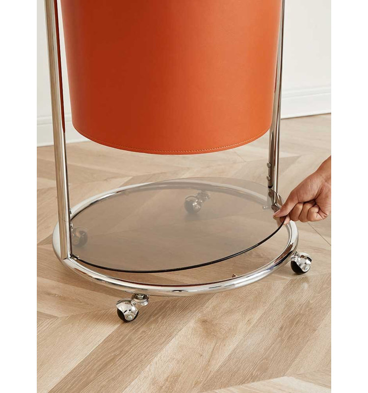Metal Frame Coat Rack Leather Basket Storage, Orange