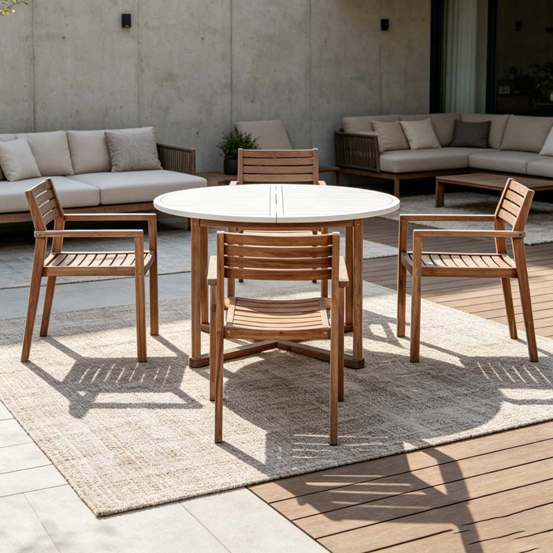 Ensemble repas 5 pièces pour l'extérieur, Marron clair