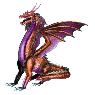 30" Metal Dragon Garden Statue with Detailed Three Dimensional Work and Weather Resistant Paint
