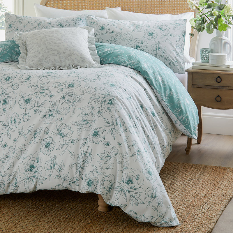 Bella Cotton Blend Floral Duvet Cover Set with Pillowcases Included, Blue, Single Duvet Cover Set + 1 Standard Pillowcase