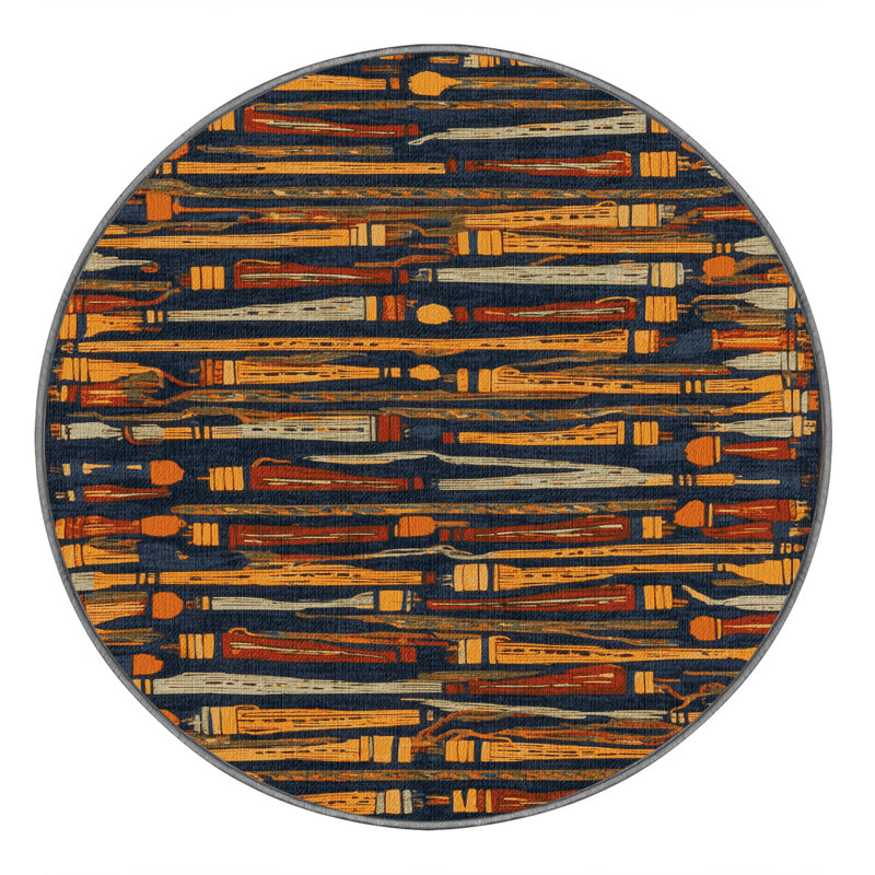  Tapis lavable avec flûte de pan et musique, Rond 5 pi