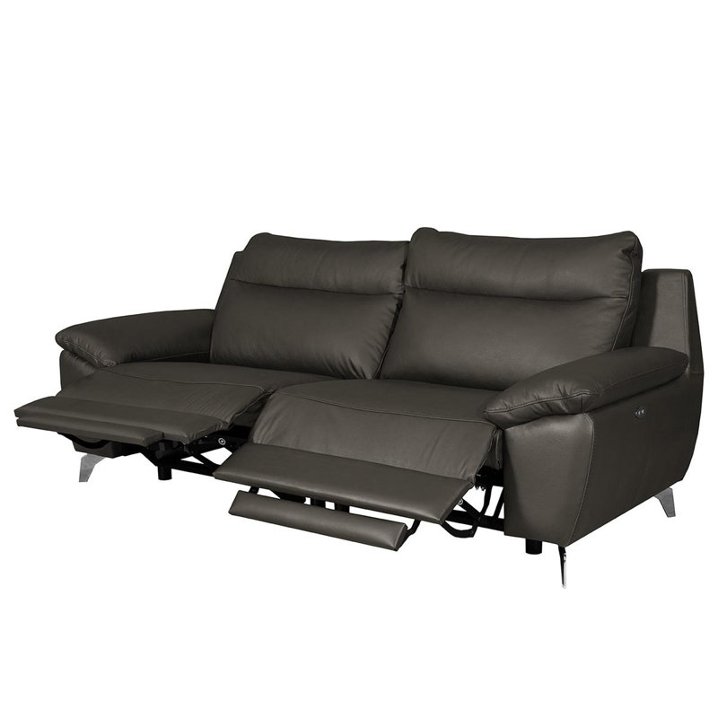 Edema Genuine Leather 2 Seater Reclining Sofa, Anthracite, 3