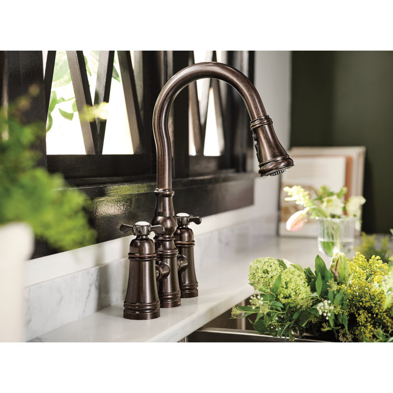 Weymouth Pull Down Touch Double Handle Kitchen Faucet, Oil Rubbed Bronze