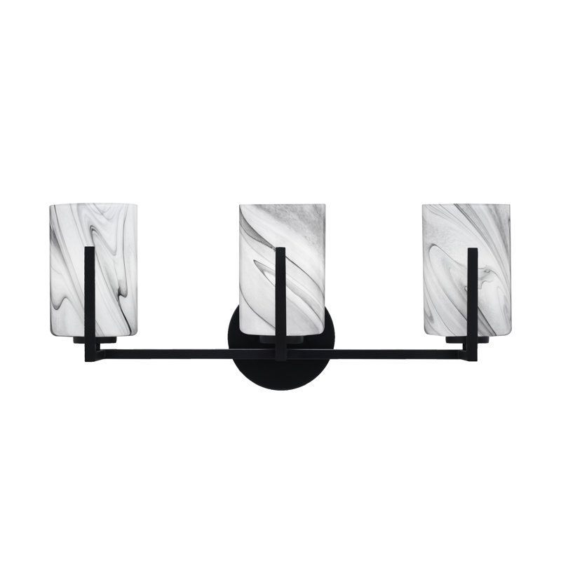 Dayberry 3 Light Bath Bar With 4" Glass, Onyx Gray Glass, Matte Black