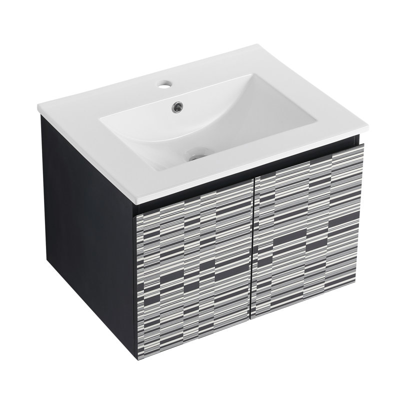 Meuble-lavabo mural 24 po avec lavabo en céramique et porte d'armoire à fermeture en douceur 24 po