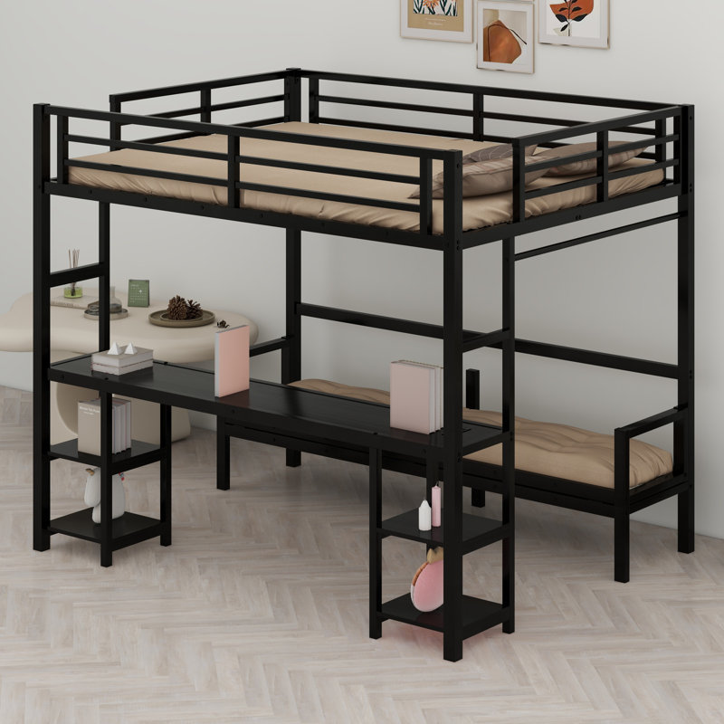 Lit superposé en métal / lit mezzanine avec bureau et tablettes, utilisations multiples se pliant dans un canapé avec DEL et USB