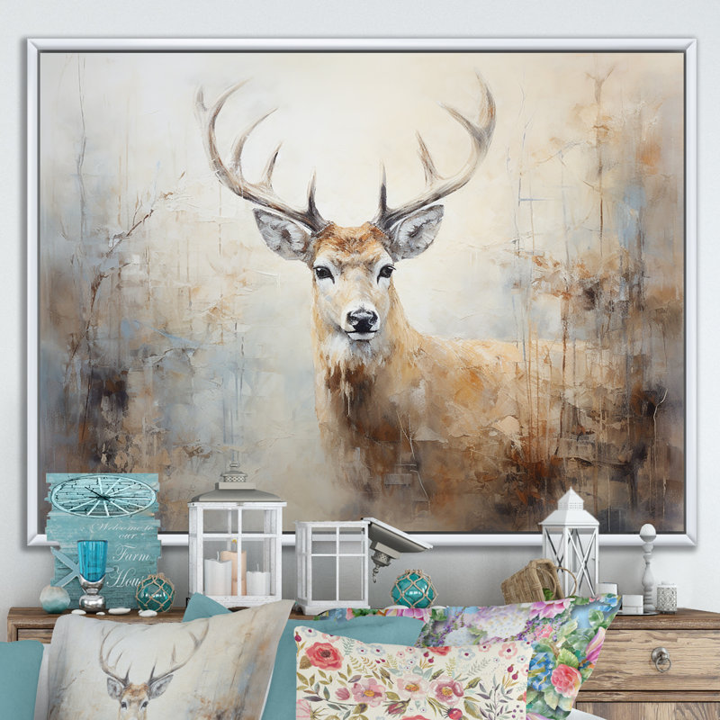 Minimalisme beige, portrait de cerf IV - impression sur toile encadrée de cerf, H 30 po x l 40 po x P 1,5 po
