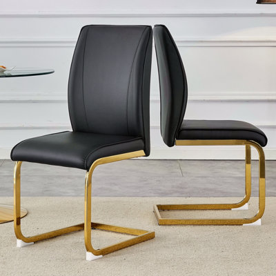Chaise de luxe arquée simple - ensemble de 2 chaises de salle à manger en polyuréthane haute résilience avec pieds arqués en métal doré.