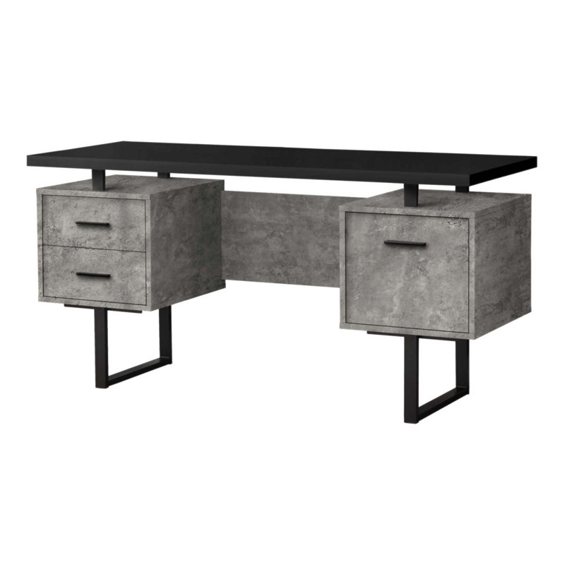 Bureau d'ordinateur contemporain de 60 pouces avec tiroirs de rangement, configuration réversible à gauche ou à droite et base en métal durable pour le bureau à domicile
