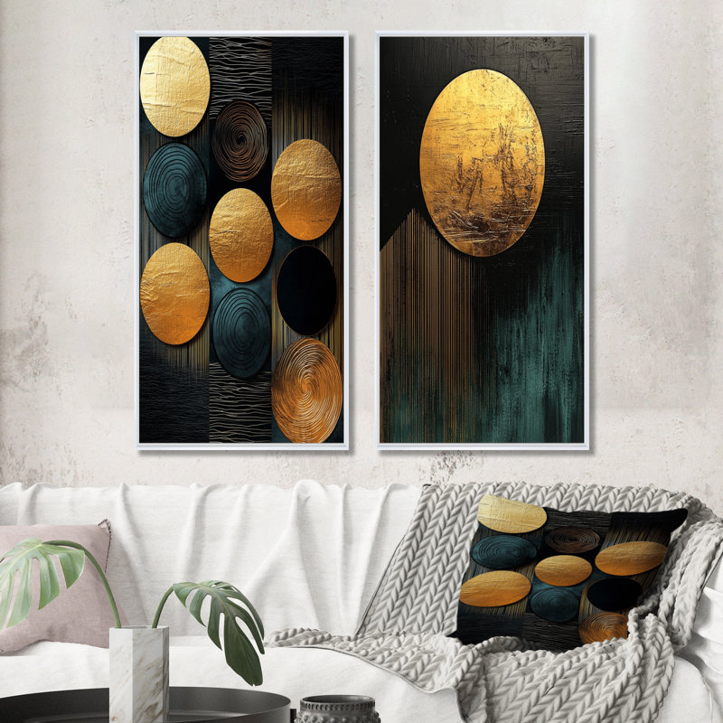 Formes géométriques essentielles décoratives III - art mural abstrait 2 panneaux, H 32 po x l 33 po, Blanc