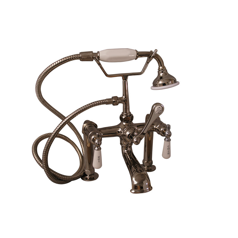 3 Handle Bathroom Clawfoot Tub Faucet with Diverter, Polished Nickel