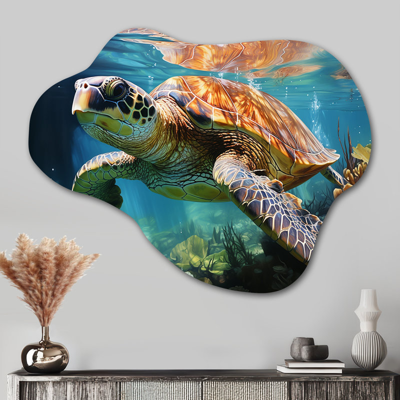 Tortue verte et bleue, animaux marins, sculpture en forme de nuage V, animaux marins, H 27 po x l 35 po x P 1 po