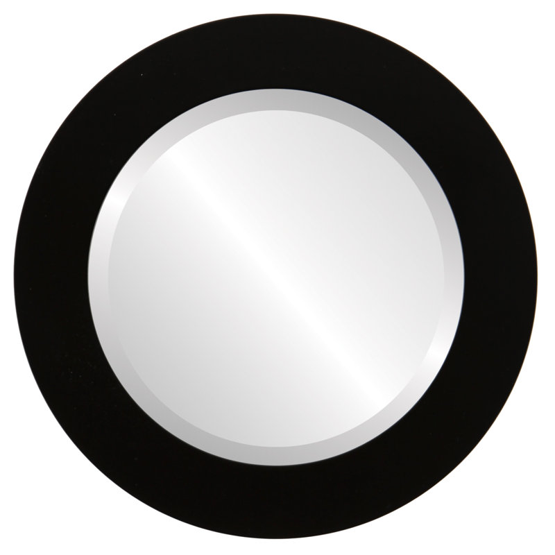Rubino Wood Flat Wall Mirror, Matte Black, 17" H x 17" W