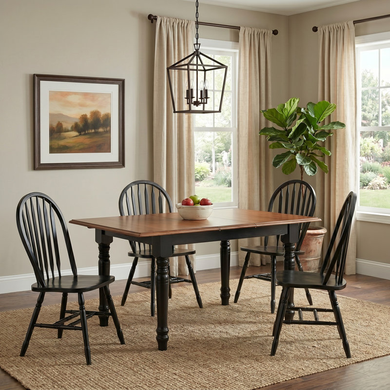 Azizi 4 - Person Solid Wood Top Four Leg Dining Set, Black