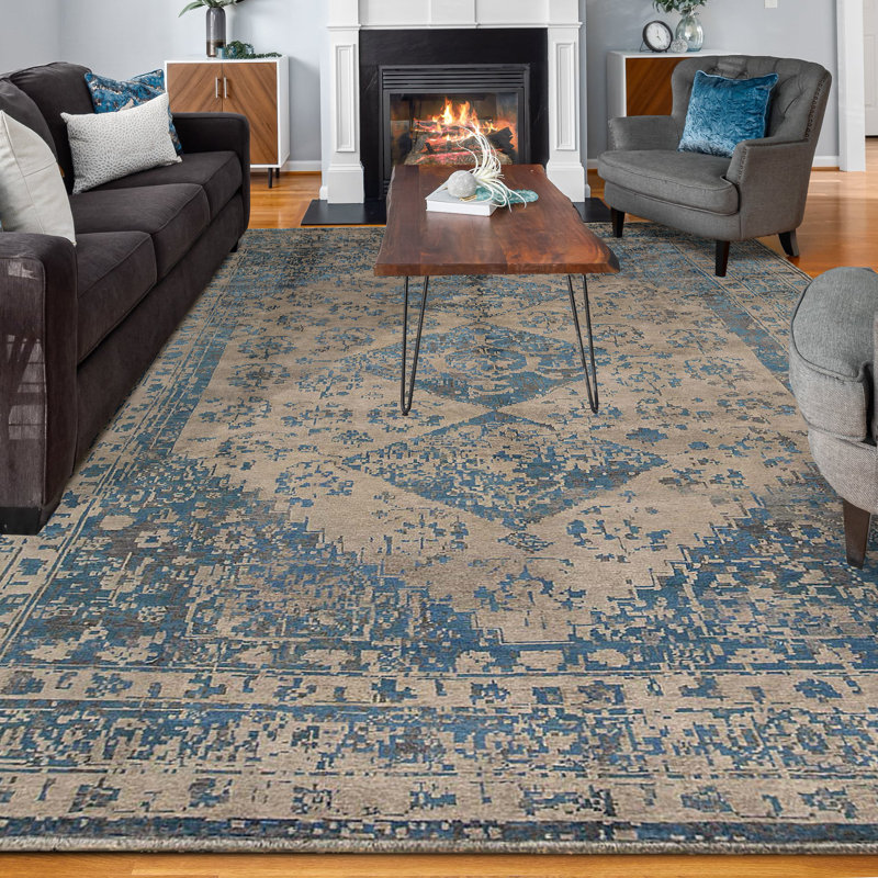 Neo Villa Oriental Area Rug in Beige/Blue, Rectangle 10'3" x 14'1"