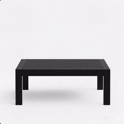 43" x 24" All-Weather Metal Outdoor Coffee Table with Wood-Grain Top - Black 
