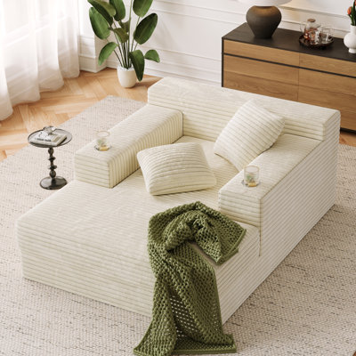 Cloudelle 66.93" Upholstered Chaise Lounge Corduroy Oversized Chair With Cup Holders Modern Single Couch