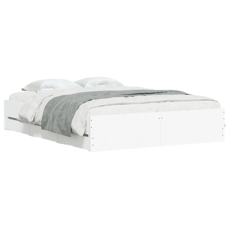 17 Stories Bed Frame With Drawers Double Engineered Wood, UK King - 150 x 200 cm, White