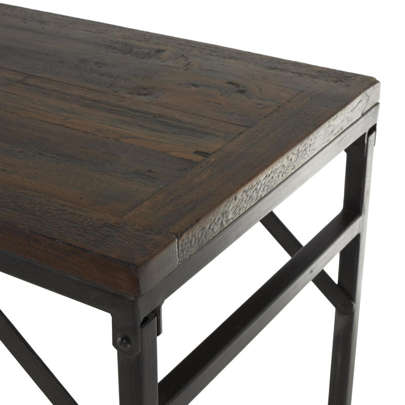 Cole And Grey Teak Wood Long Console Table With Black Metal Legs