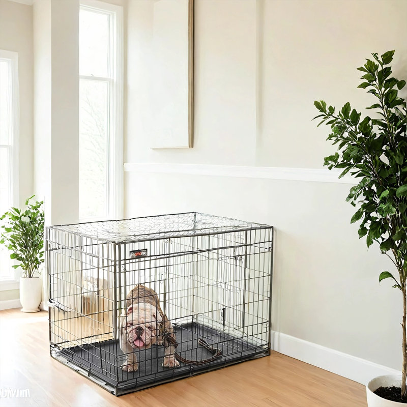 Cage pour chien, chenil pliable pour chien de 36,4 pouces avec 2 portes, panneau de séparation réglable, plateau amovible, L, noir