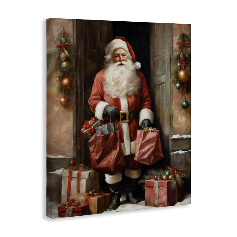 Père Noël sur toile, par Jo Moulton, H 30 po x l 24 po