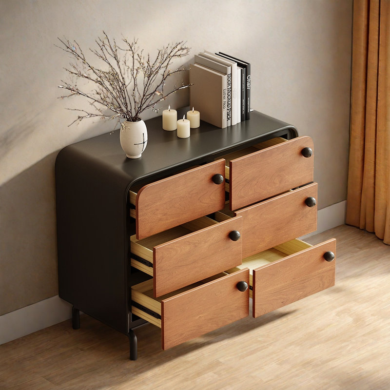 Buffet Mid-Century en bois avec 6 tiroirs